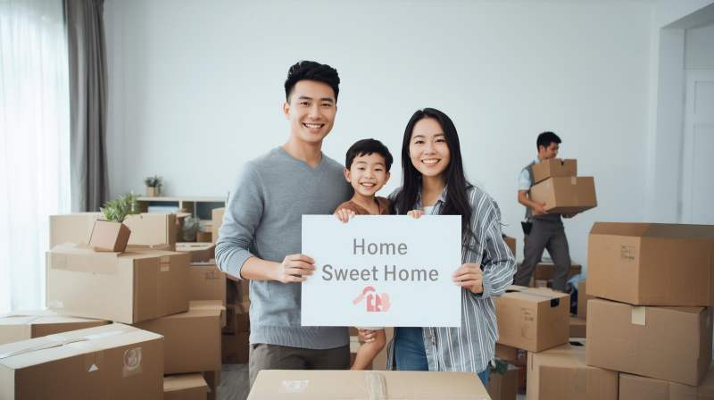 Keluarga bahagia melakukan persiapan pindahan rumah menggunakan jasa profesional