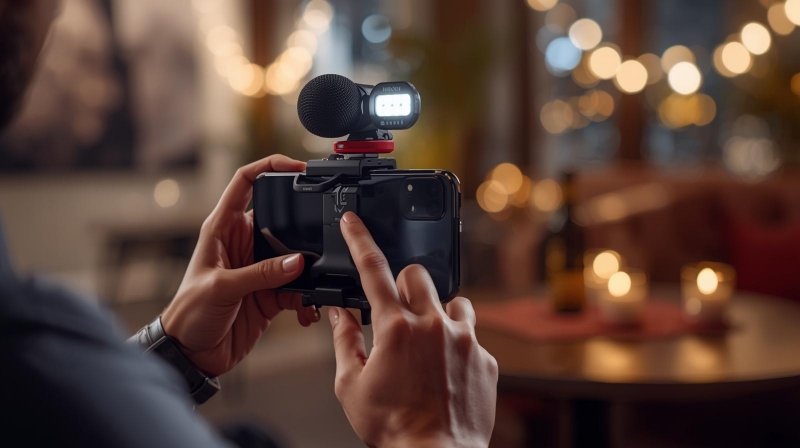 Kreator konten meningkatkan kualitas audio video menggunakan RØDE Vlogger Kit iOS